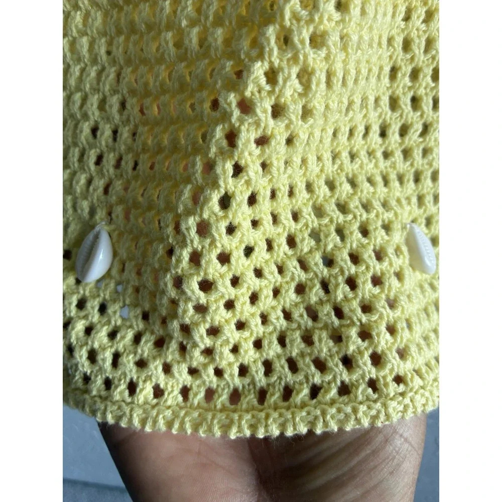 ZARA Girls Yellow Crochet Knit Top Shell Accents 100% Cotton NWT 11-12Y